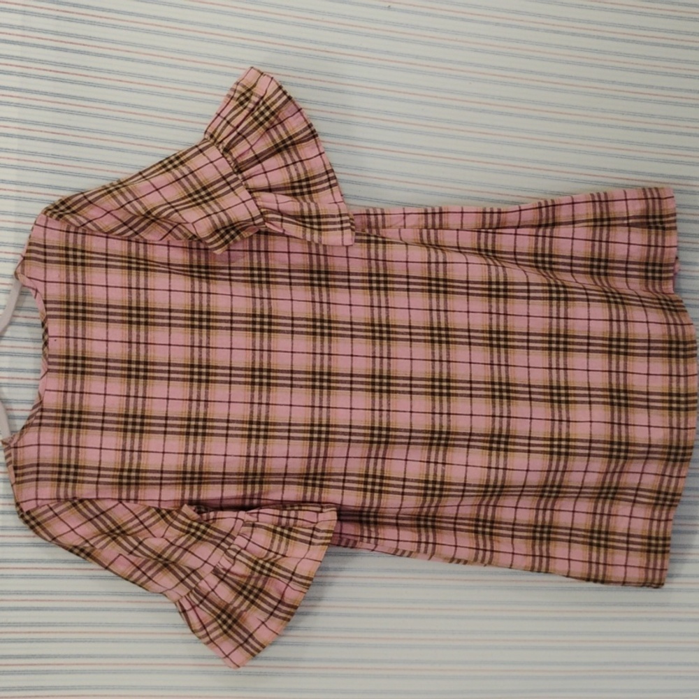 BooHoo Pink Plaid Dress With Ruffle Sleeves  6 - Picture 6 of 7